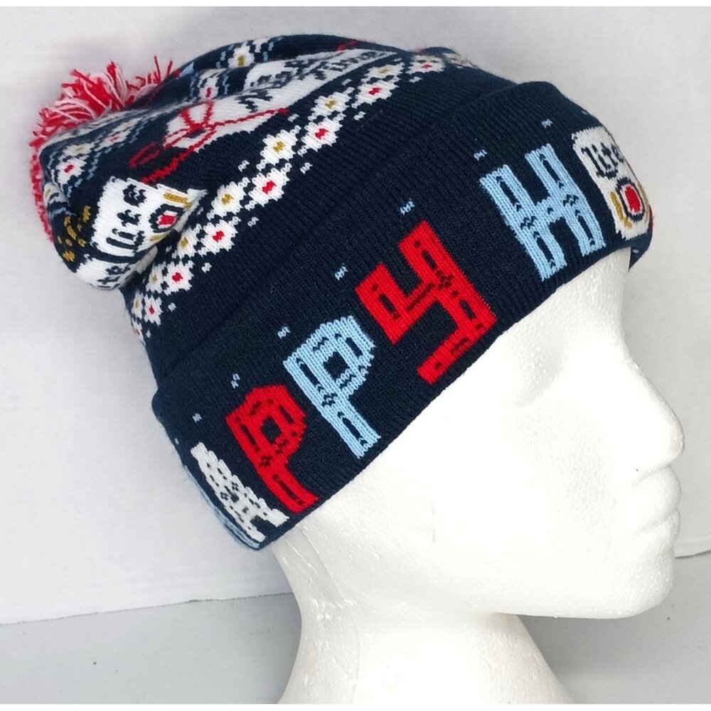 Miller Lite Happy Holidays Miller Time Knit Winter Beanie Hat With Can Coozie